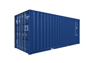 painted blue shipping container
