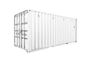 painted white shipping container